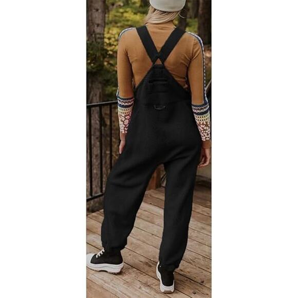 utcoco Womens Fuzzy Fleece Overall Jumpsuits Casual Loose - Picture 4 of 6